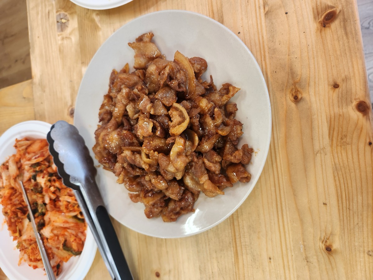 Homemade bulgogi and kimchi