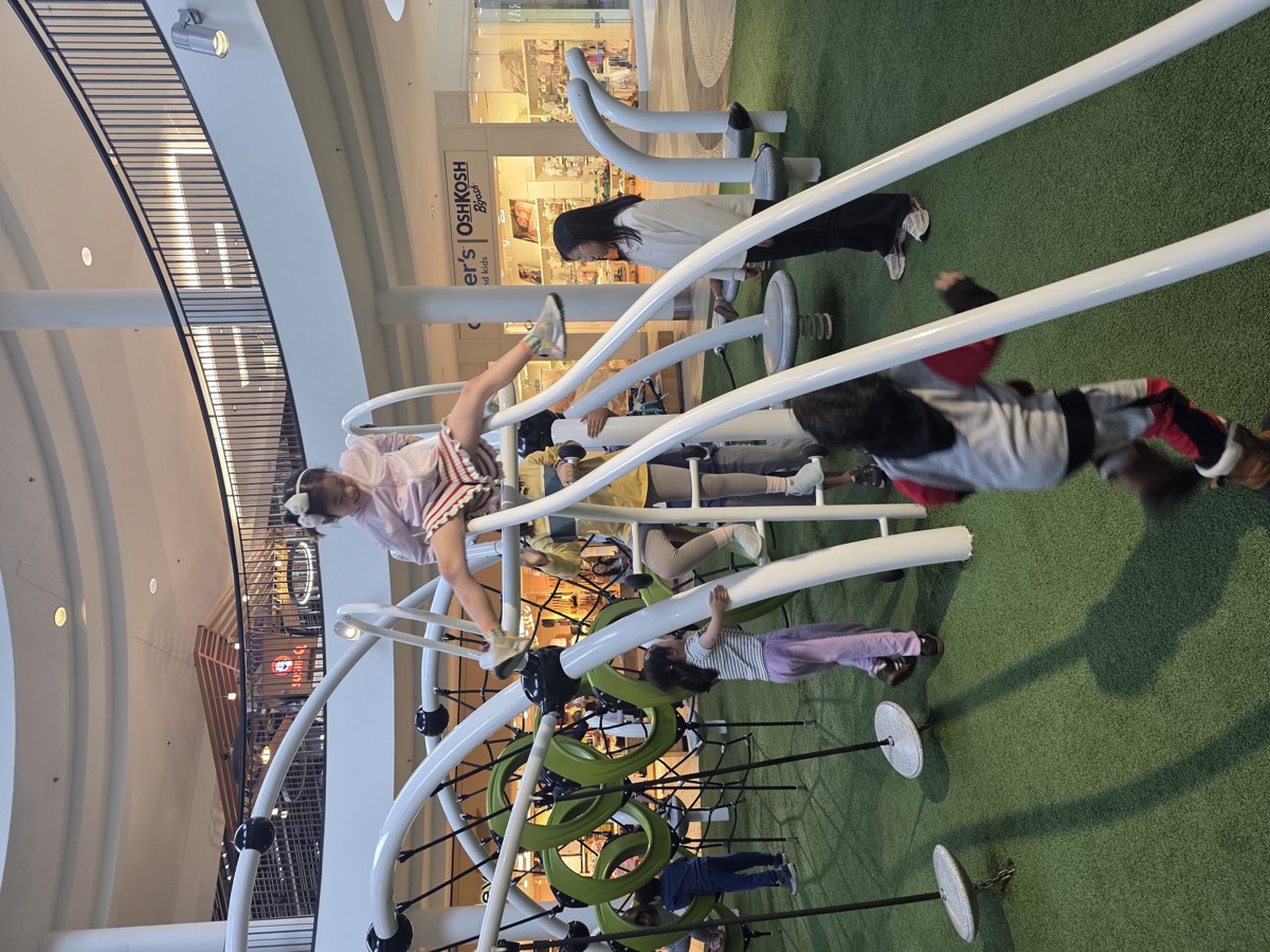 A girl climbing to the top of the play structure