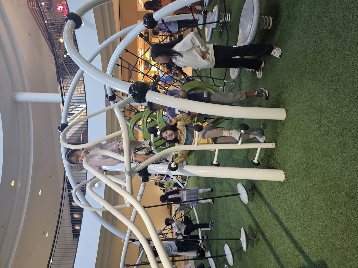 Children climbing and playing on the structure