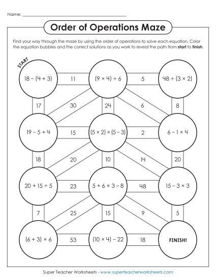 An order of operations maze where each correct answer reveals the next step of the path
