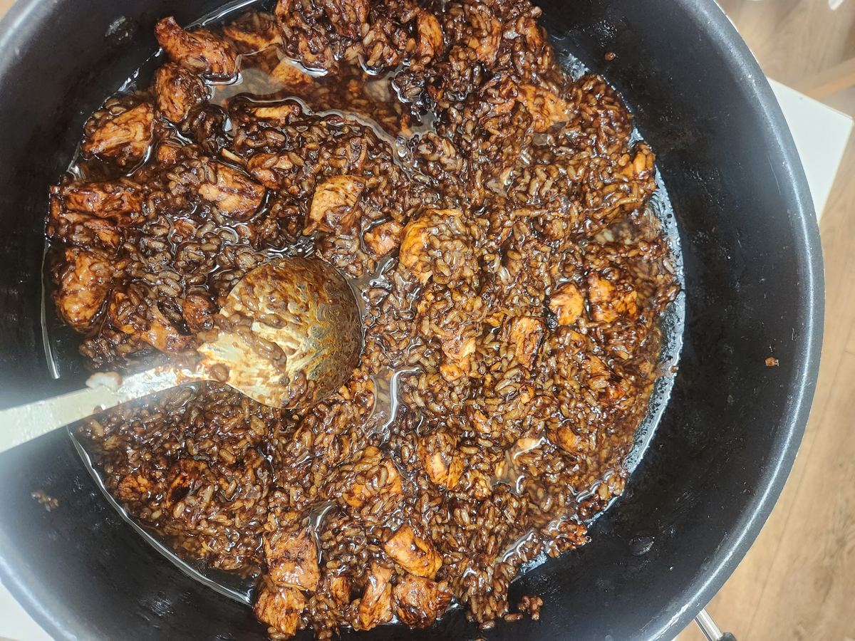 A large pan of Korean braised chicken