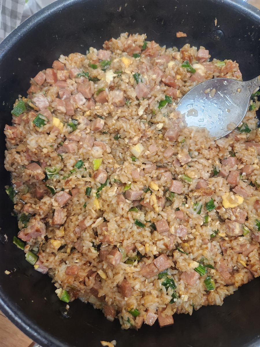A large pan of fried rice