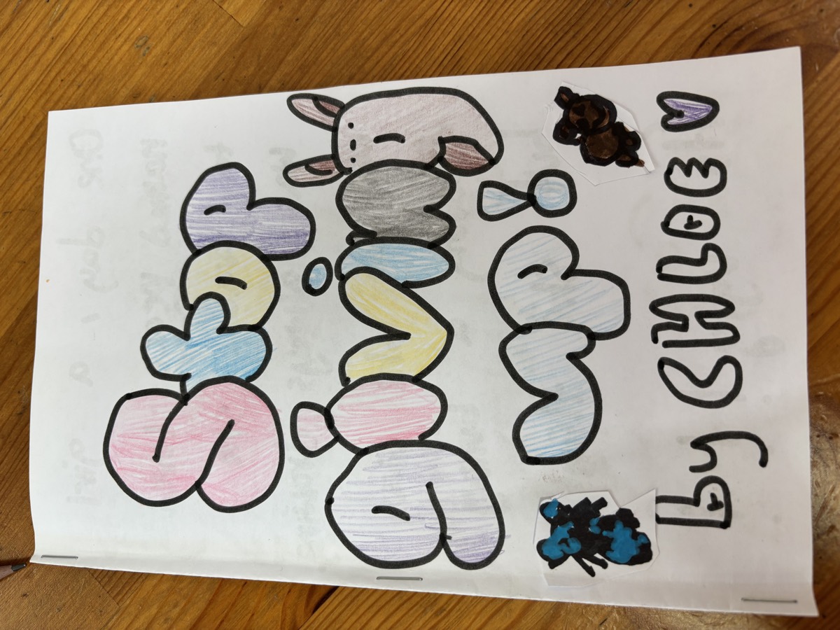 Hand-drawn book cover reading Stop Giving Up! by Chloe in colorful bubble letters
