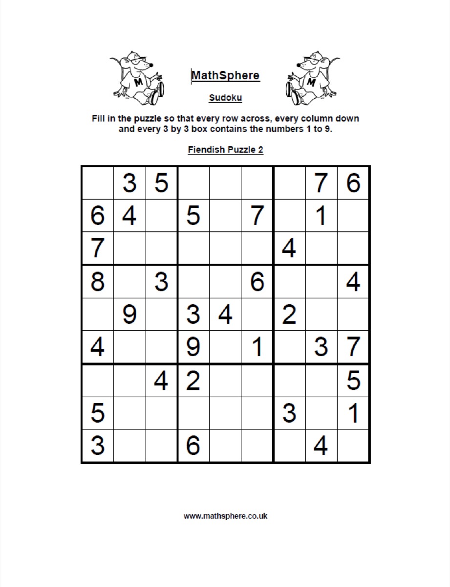A fiendish-level sudoku puzzle worksheet