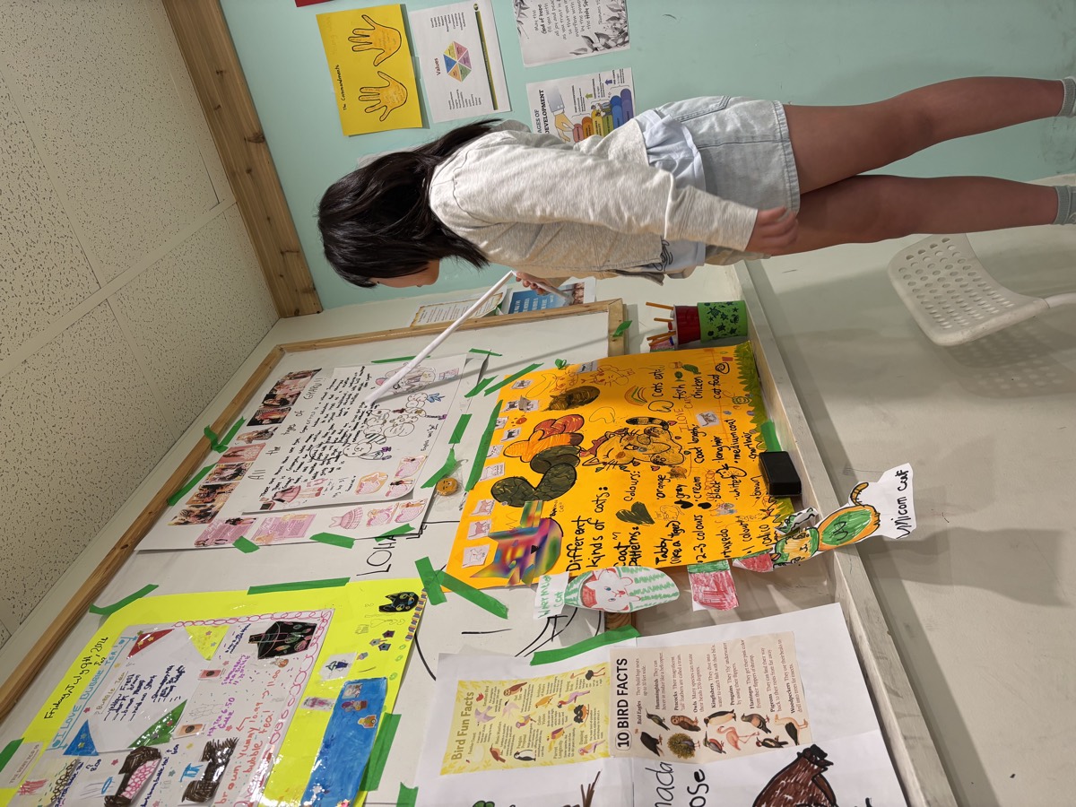 Chloe pointing at her All the Types of Gyaru poster on the wall