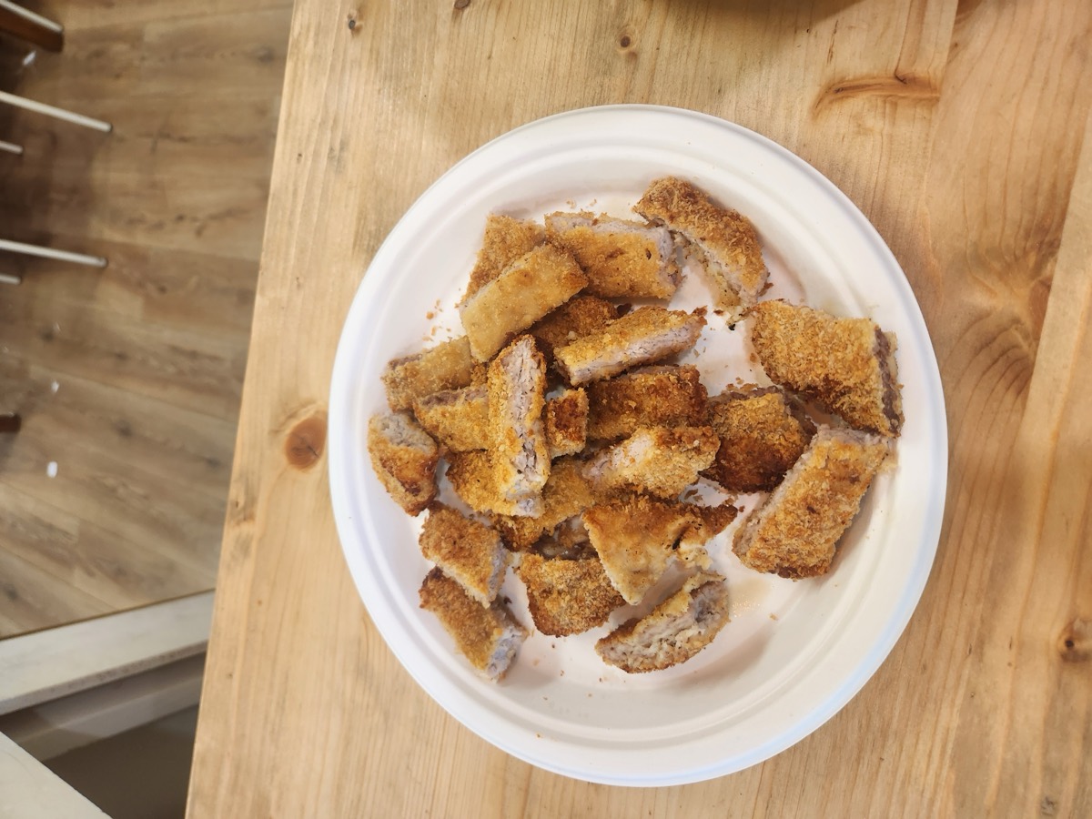 A plate of crispy homemade donkatsu pieces