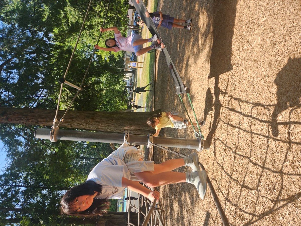Kids climbing the rope course at the playground