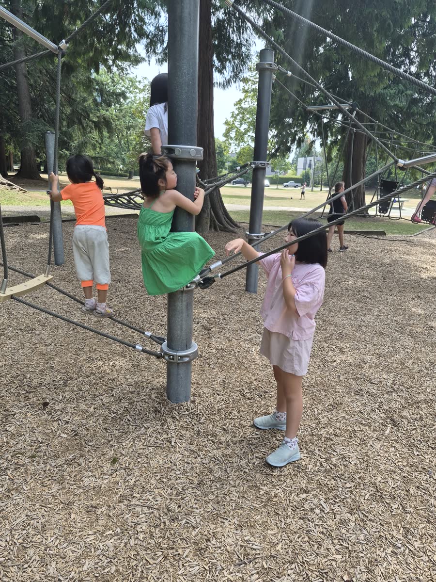 Children playing together on playground climbing equipment